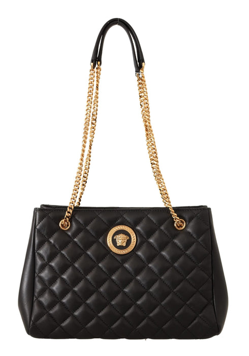 Versace Black Quilted Nappa Leather Medusa Tote Handbag